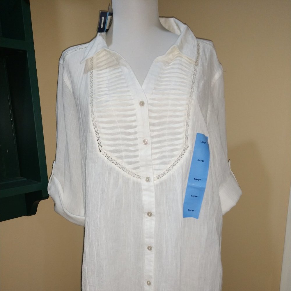 Bandolino Rosita White Cotton Tunic Top Rolled L